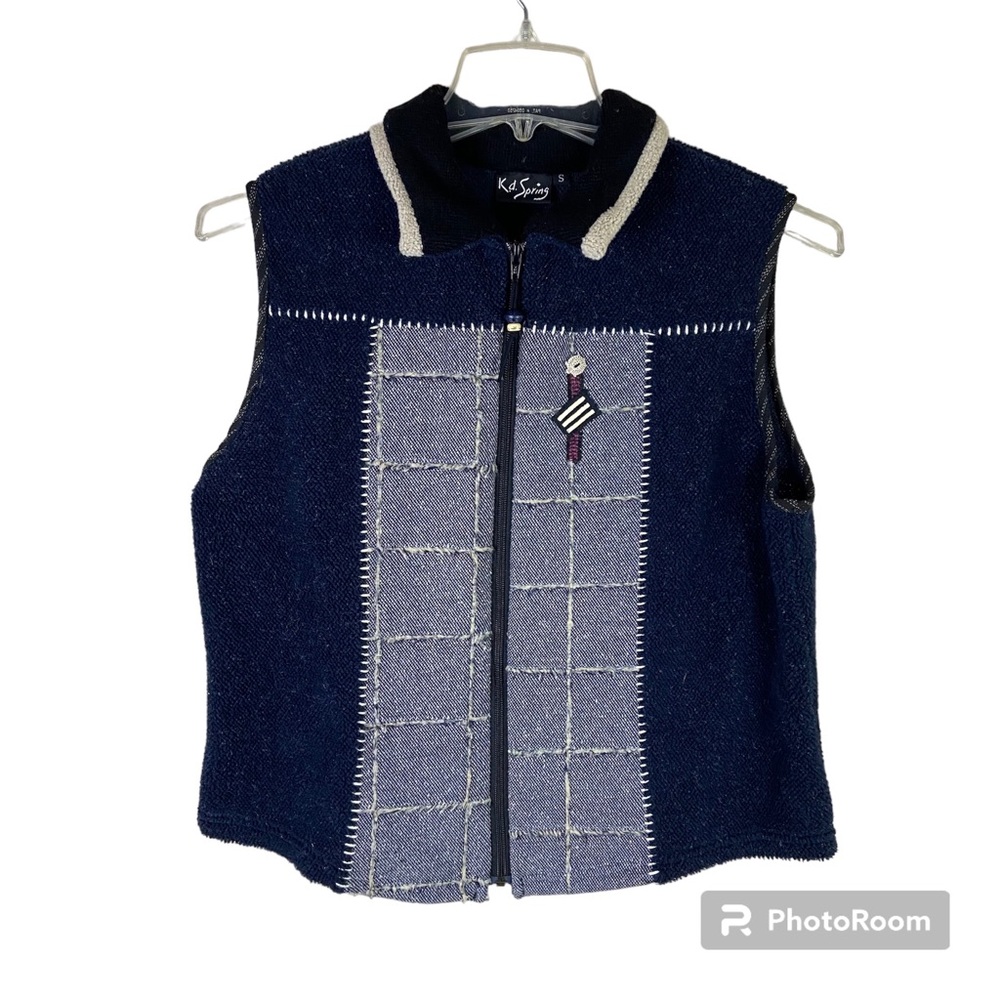 K.D. Spring fleece patchwork embellished collared vest